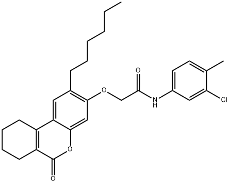 N-(3-chloro-4-methylphenyl)-2-[(2-hexyl-6-oxo-7,8,9,10-tetrahydrobenzo[c]chromen-3-yl)oxy]acetamide 结构式