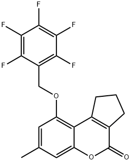 7-methyl-9-[(2,3,4,5,6-pentafluorophenyl)methoxy]-2,3-dihydro-1H-cyclopenta[c]chromen-4-one 结构式