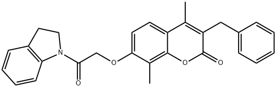 3-benzyl-7-[2-(2,3-dihydroindol-1-yl)-2-oxoethoxy]-4,8-dimethylchromen-2-one 结构式