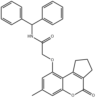 N-benzhydryl-2-[(7-methyl-4-oxo-2,3-dihydro-1H-cyclopenta[c]chromen-9-yl)oxy]acetamide 结构式