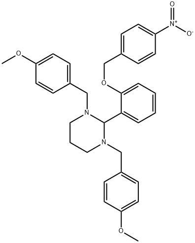1,3-bis[(4-methoxyphenyl)methyl]-2-[2-[(4-nitrophenyl)methoxy]phenyl]-1,3-diazinane 结构式