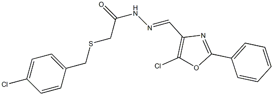 2-[(4-chlorophenyl)methylsulfanyl]-N-[(E)-(5-chloro-2-phenyl-1,3-oxazol-4-yl)methylideneamino]acetamide 结构式