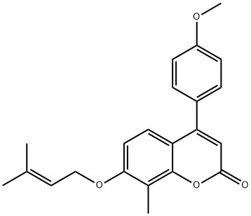 4-(4-methoxyphenyl)-8-methyl-7-(3-methylbut-2-enoxy)chromen-2-one 结构式