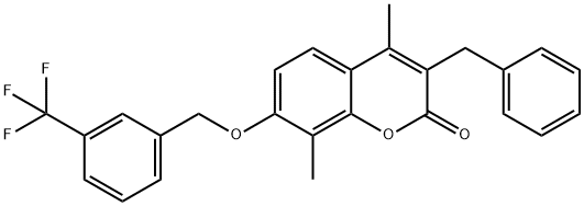 3-benzyl-4,8-dimethyl-7-[[3-(trifluoromethyl)phenyl]methoxy]chromen-2-one 结构式