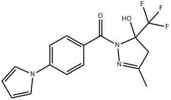 [5-hydroxy-3-methyl-5-(trifluoromethyl)-4H-pyrazol-1-yl]-(4-pyrrol-1-ylphenyl)methanone 结构式