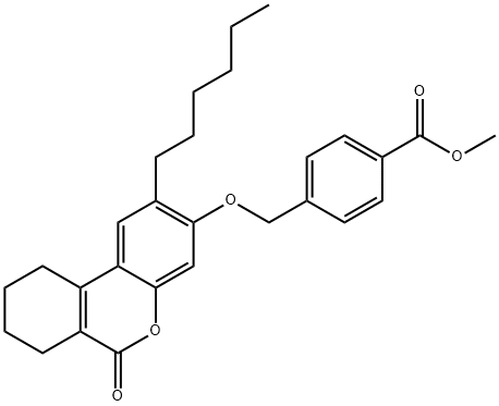 methyl 4-[(2-hexyl-6-oxo-7,8,9,10-tetrahydrobenzo[c]chromen-3-yl)oxymethyl]benzoate 结构式