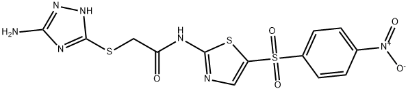 2-[(5-amino-1H-1,2,4-triazol-3-yl)sulfanyl]-N-[5-(4-nitrophenyl)sulfonyl-1,3-thiazol-2-yl]acetamide 结构式