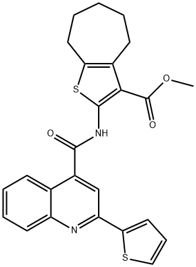 methyl 2-[(2-thiophen-2-ylquinoline-4-carbonyl)amino]-5,6,7,8-tetrahydro-4H-cyclohepta[b]thiophene-3-carboxylate 结构式