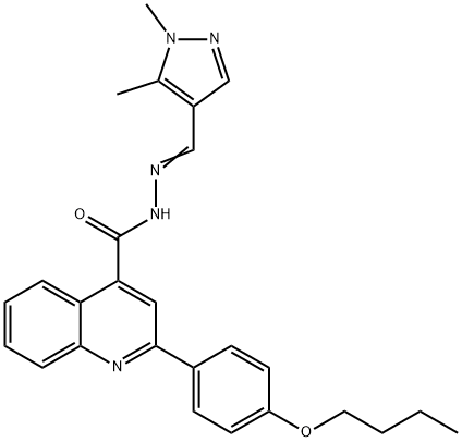 2-(4-butoxyphenyl)-N-[(E)-(1,5-dimethylpyrazol-4-yl)methylideneamino]quinoline-4-carboxamide 结构式