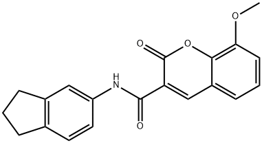 N-(2,3-dihydro-1H-inden-5-yl)-8-methoxy-2-oxochromene-3-carboxamide 结构式