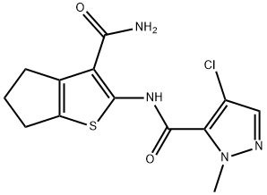 N-(3-carbamoyl-5,6-dihydro-4H-cyclopenta[b]thiophen-2-yl)-4-chloro-2-methylpyrazole-3-carboxamide 结构式