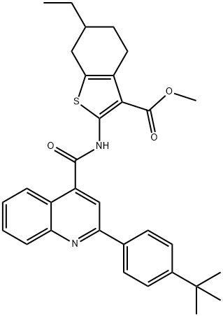 methyl 2-[[2-(4-tert-butylphenyl)quinoline-4-carbonyl]amino]-6-ethyl-4,5,6,7-tetrahydro-1-benzothiophene-3-carboxylate 结构式