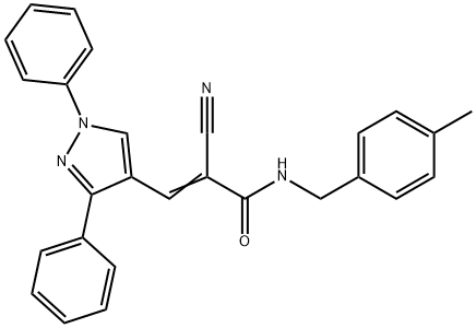 (Z)-2-cyano-3-(1,3-diphenylpyrazol-4-yl)-N-[(4-methylphenyl)methyl]prop-2-enamide 结构式