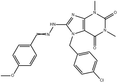 7-[(4-chlorophenyl)methyl]-8-[(2E)-2-[(4-methoxyphenyl)methylidene]hydrazinyl]-1,3-dimethylpurine-2,6-dione 结构式