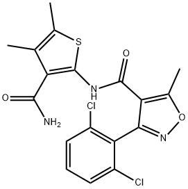 N-(3-carbamoyl-4,5-dimethylthiophen-2-yl)-3-(2,6-dichlorophenyl)-5-methyl-1,2-oxazole-4-carboxamide 结构式