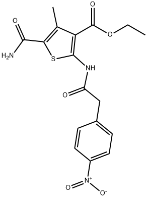 ethyl 5-carbamoyl-4-methyl-2-[[2-(4-nitrophenyl)acetyl]amino]thiophene-3-carboxylate 结构式