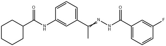 N-[(Z)-1-[3-(cyclohexanecarbonylamino)phenyl]ethylideneamino]-3-fluorobenzamide 结构式