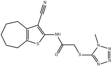 N-(3-cyano-5,6,7,8-tetrahydro-4H-cyclohepta[b]thiophen-2-yl)-2-(1-methyltetrazol-5-yl)sulfanylacetamide 结构式