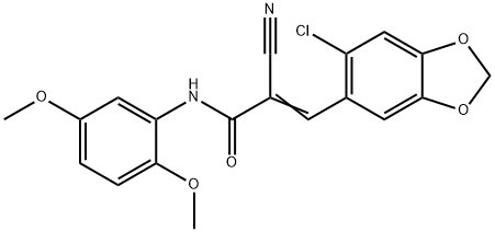 (E)-3-(6-chloro-1,3-benzodioxol-5-yl)-2-cyano-N-(2,5-dimethoxyphenyl)prop-2-enamide 结构式