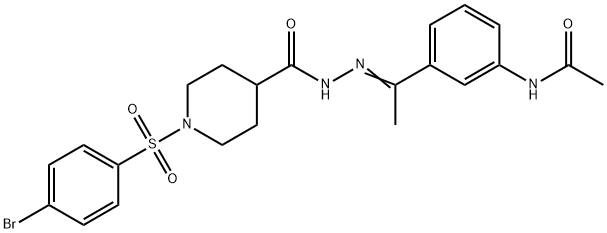 N-[(E)-1-(3-acetamidophenyl)ethylideneamino]-1-(4-bromophenyl)sulfonylpiperidine-4-carboxamide 结构式