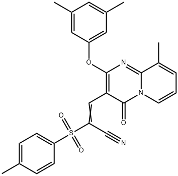 (E)-3-[2-(3,5-dimethylphenoxy)-9-methyl-4-oxopyrido[1,2-a]pyrimidin-3-yl]-2-(4-methylphenyl)sulfonylprop-2-enenitrile 结构式