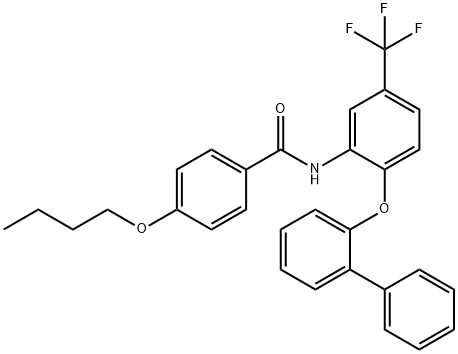 4-butoxy-N-[2-(2-phenylphenoxy)-5-(trifluoromethyl)phenyl]benzamide 结构式