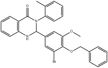 2-(3-bromo-5-methoxy-4-phenylmethoxyphenyl)-3-(2-methylphenyl)-1,2-dihydroquinazolin-4-one 结构式