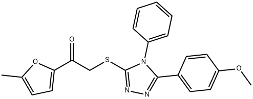 2-[[5-(4-methoxyphenyl)-4-phenyl-1,2,4-triazol-3-yl]sulfanyl]-1-(5-methylfuran-2-yl)ethanone 结构式