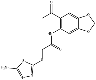 N-(6-acetyl-1,3-benzodioxol-5-yl)-2-[(5-amino-1,3,4-thiadiazol-2-yl)sulfanyl]acetamide 结构式