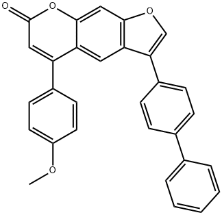 5-(4-methoxyphenyl)-3-(4-phenylphenyl)furo[3,2-g]chromen-7-one 结构式