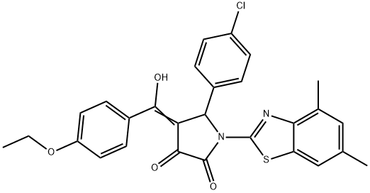 (4E)-5-(4-chlorophenyl)-1-(4,6-dimethyl-1,3-benzothiazol-2-yl)-4-[(4-ethoxyphenyl)-hydroxymethylidene]pyrrolidine-2,3-dione 结构式