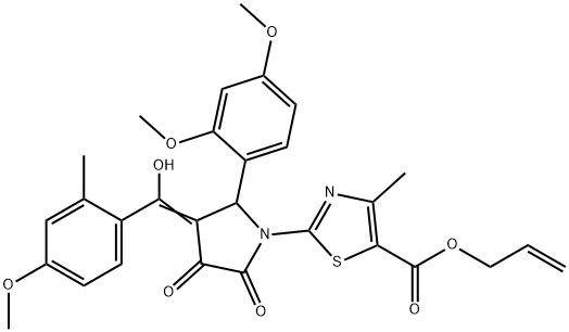 prop-2-enyl 2-[(3E)-2-(2,4-dimethoxyphenyl)-3-[hydroxy-(4-methoxy-2-methylphenyl)methylidene]-4,5-dioxopyrrolidin-1-yl]-4-methyl-1,3-thiazole-5-carboxylate 结构式