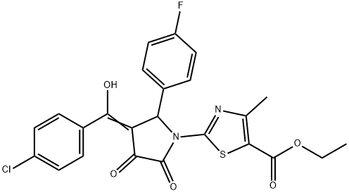 ethyl 2-[(3E)-3-[(4-chlorophenyl)-hydroxymethylidene]-2-(4-fluorophenyl)-4,5-dioxopyrrolidin-1-yl]-4-methyl-1,3-thiazole-5-carboxylate 结构式