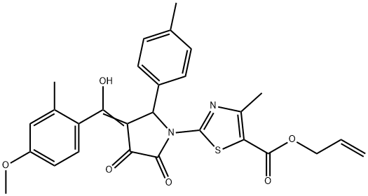 prop-2-enyl 2-[(3E)-3-[hydroxy-(4-methoxy-2-methylphenyl)methylidene]-2-(4-methylphenyl)-4,5-dioxopyrrolidin-1-yl]-4-methyl-1,3-thiazole-5-carboxylate 结构式