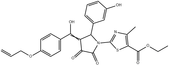 ethyl 2-[(3E)-2-(3-hydroxyphenyl)-3-[hydroxy-(4-prop-2-enoxyphenyl)methylidene]-4,5-dioxopyrrolidin-1-yl]-4-methyl-1,3-thiazole-5-carboxylate 结构式