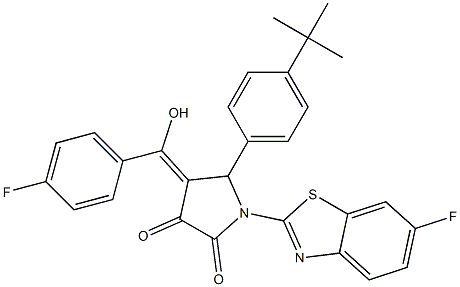 (4E)-5-(4-tert-butylphenyl)-1-(6-fluoro-1,3-benzothiazol-2-yl)-4-[(4-fluorophenyl)-hydroxymethylidene]pyrrolidine-2,3-dione 结构式