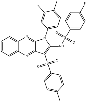 N-[1-(3,4-dimethylphenyl)-3-(4-methylphenyl)sulfonylpyrrolo[3,2-b]quinoxalin-2-yl]-4-fluorobenzenesulfonamide 结构式