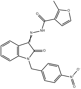2-methyl-N-[(E)-[1-[(4-nitrophenyl)methyl]-2-oxoindol-3-ylidene]amino]furan-3-carboxamide 结构式