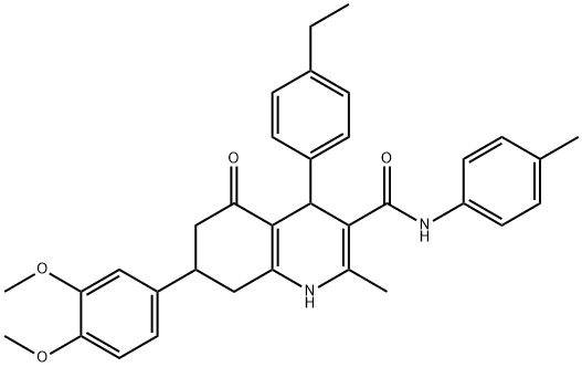 7-(3,4-dimethoxyphenyl)-4-(4-ethylphenyl)-2-methyl-N-(4-methylphenyl)-5-oxo-4,6,7,8-tetrahydro-1H-quinoline-3-carboxamide 结构式