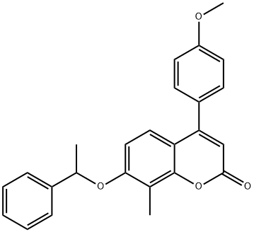 4-(4-methoxyphenyl)-8-methyl-7-(1-phenylethoxy)chromen-2-one 结构式