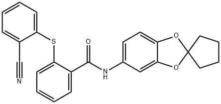 2-(2-cyanophenyl)sulfanyl-N-spiro[1,3-benzodioxole-2,1'-cyclopentane]-5-ylbenzamide 结构式