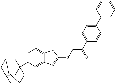 2-[[5-(1-adamantyl)-1,3-benzoxazol-2-yl]sulfanyl]-1-(4-phenylphenyl)ethanone 结构式