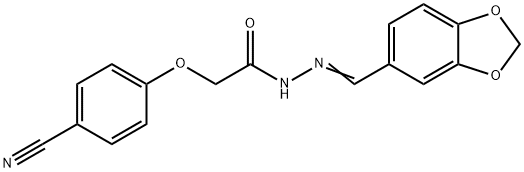 N-[(E)-1,3-benzodioxol-5-ylmethylideneamino]-2-(4-cyanophenoxy)acetamide 结构式