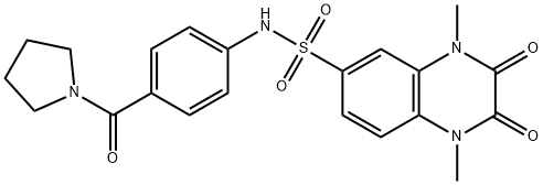 1,4-dimethyl-2,3-dioxo-N-[4-(pyrrolidine-1-carbonyl)phenyl]quinoxaline-6-sulfonamide 结构式