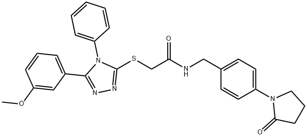 2-[[5-(3-methoxyphenyl)-4-phenyl-1,2,4-triazol-3-yl]sulfanyl]-N-[[4-(2-oxopyrrolidin-1-yl)phenyl]methyl]acetamide 结构式