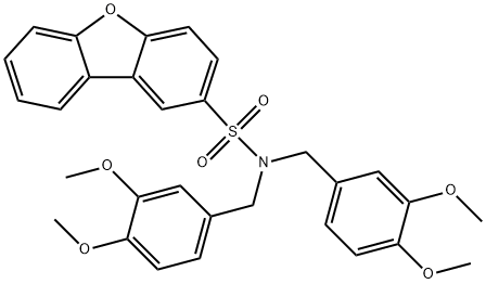 N,N-bis[(3,4-dimethoxyphenyl)methyl]dibenzofuran-2-sulfonamide 结构式