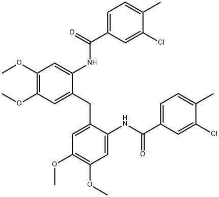 3-chloro-N-[2-[[2-[(3-chloro-4-methylbenzoyl)amino]-4,5-dimethoxyphenyl]methyl]-4,5-dimethoxyphenyl]-4-methylbenzamide 结构式