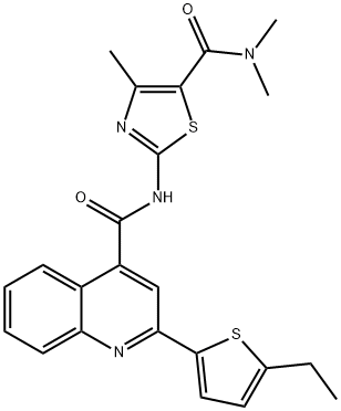 2-[[2-(5-ethylthiophen-2-yl)quinoline-4-carbonyl]amino]-N,N,4-trimethyl-1,3-thiazole-5-carboxamide 结构式