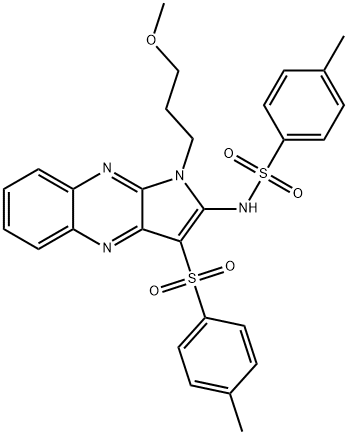 N-[1-(3-methoxypropyl)-3-(4-methylphenyl)sulfonylpyrrolo[3,2-b]quinoxalin-2-yl]-4-methylbenzenesulfonamide 结构式