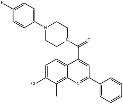 (7-chloro-8-methyl-2-phenylquinolin-4-yl)-[4-(4-fluorophenyl)piperazin-1-yl]methanone 结构式